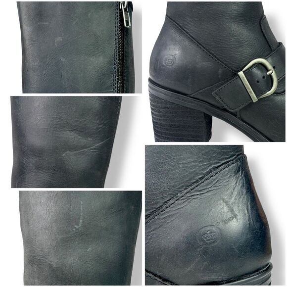 Born Debra Riding Campus Boots Tall Knee High Heeled Black Leather Moto Biker 9 - Picture 11 of 13